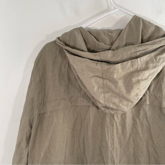 Eileen Fisher Anorak Hooded Jacket Organic Cotton Blend Khaki 1X Lightweight - Picture 9 of 14